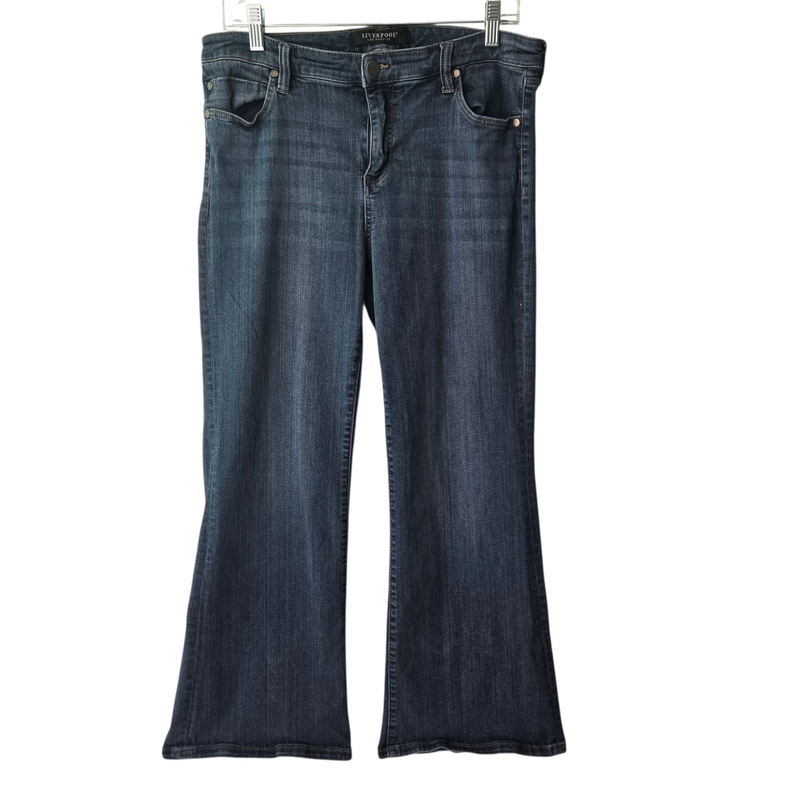 Liverpool Los Angeles Petite Flare Wide Leg Jeans Dark Wash Indigo 14p/32 Denim